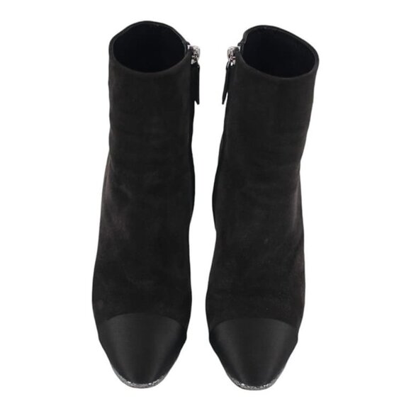 Suede Interlocking CC Logo High Heel Ankle Booties - Picture 5 of 5